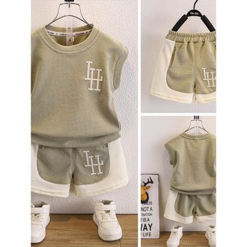 男童背心夏季薄款兒童寶寶無袖小孩炸街短袖t恤套裝小童衣服潮牌