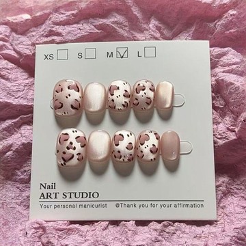 爆款✨假指甲貼片短款 韓系短甲片 手工穿戴甲 美甲貼片 閨蜜交換禮物 粉黛高級豹紋豆豆穿戴短款貓眼可愛ins美甲貼片指甲