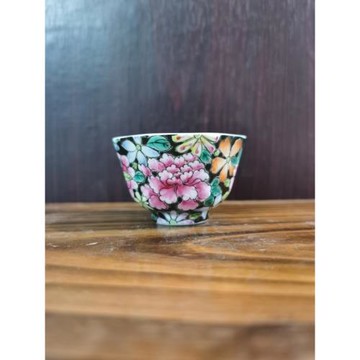景德鎮陶瓷手繪中式復古風粉彩墨地萬花容量40毫升八方杯品茗杯