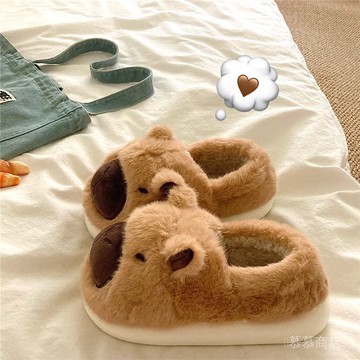 ✨可開發票#卡皮巴拉棉拖鞋女士鞦鼕季2024新款包跟室內傢居外穿保暖防滑厚底#免運