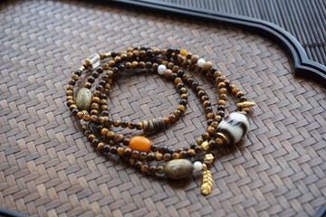 天然虎晴石虎眼石天珠多圈手鏈項鏈小顆粒搭配天然虎牙天珠蜜蠟