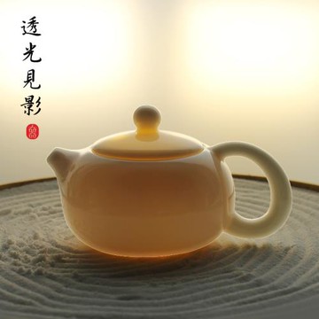 手工制作白色玉瓷220ml功夫茶道泡茶具高檔茶室家用手抓壺小茶壺