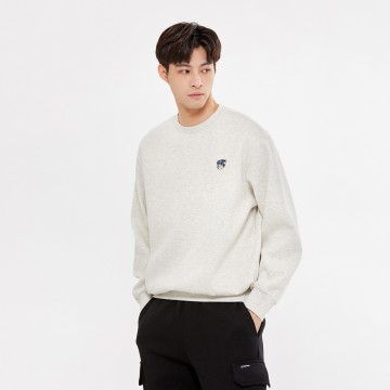 Hang Ten- 韓款內刷毛滑雪熊印花大學T-男(淺卡其)