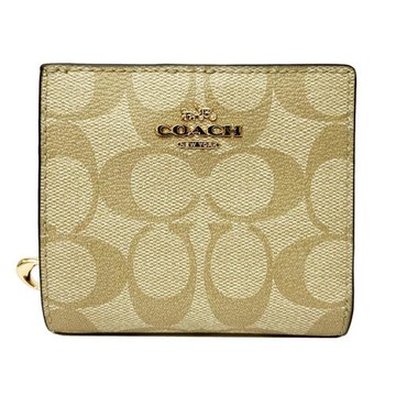 【COACH】C LOGO字母C拉鍊零錢袋鈔票短夾(米白)