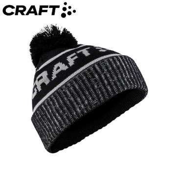 【CRAFT 瑞典 LOGO針織羊毛帽《黑》】1909898/保暖帽/彈性透氣保暖針織護耳帽/針織帽/毛線帽/