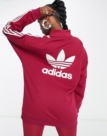 adidas Originals 'centre stage' quarter zip fleece in maroon-Red