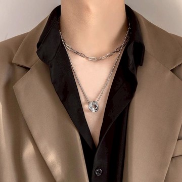 男女雙層頸鍊復古嘻哈風時尚潮流個性鎖骨鏈