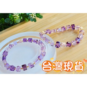 玉鎔水晶-天然紫黃晶原石手鍊 台灣現貨 紫黃晶原石手珠 橢形紫黃晶手珠 紫水晶碎石原礦手珠 紫黃晶手珠 髓型紫水晶手珠