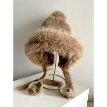 女士護耳帽毛線帽環保水貂毛御寒帽修飾臉型加厚保暖不易掉毛冬季