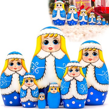 Snow Maiden 嵌套娃娃 - 木製聖誕禮物 - Christmas Nesting Dolls