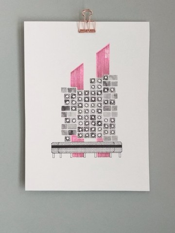 東京中銀膠囊塔 孔版印刷插畫   A5