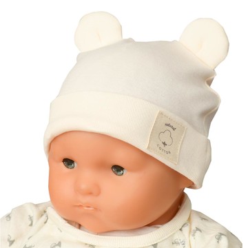 akachan honpo - 有機棉貝蕾帽-小熊-象牙白色 (36~40cm)-日本製