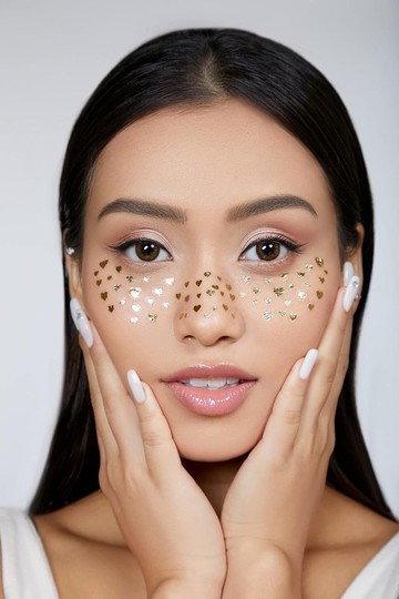 金色心心 派對摄影外拍化妝 閃光粉 脸部紋身貼紙 防水植物基顏料