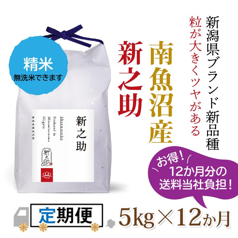 ☆令和5年度新米からSTART☆精米5kg×12か月 南魚沼産新之助（全額