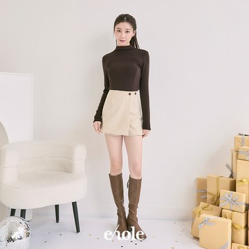 麂皮絨雙扣可調短褲裙-杏