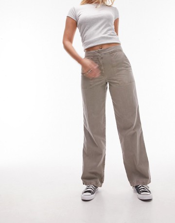 Topshop Hourglass low rise washed straight leg trouser in taupe-Grey