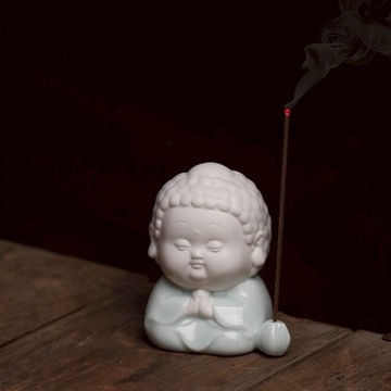 三笑佛自在佛隨緣彌勒放下禪意擺件線香香插陶瓷香座家居茶具車載