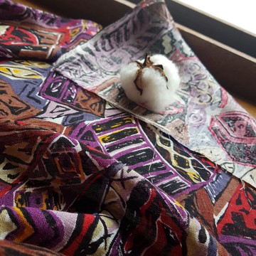 Vintage日單庫藏 100%純麻紗復古印花布 古布