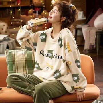 一口價睡衣女秋冬季珊瑚絨加厚法蘭絨套裝長袖長褲家居服春秋可愛