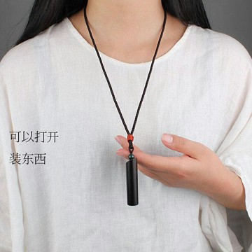 民族風黑檀木信筒嘎烏盒吊墜可裝經文項鏈掛件佛系男女木質毛衣鏈