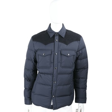 Woolrich Western 翻領口袋拼接麂皮深藍色羽絨夾克 外套 (男款)