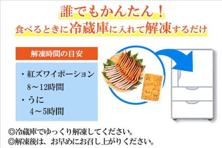 2028. 紅ズワイガニ ポーション 500g うに チリ産 冷凍 100g セット 紅ズワイ 紅ズワイ蟹 紅ずわいがに カニ かに 蟹 ウニ 雲丹 チリ産 海鮮 海鮮丼 鍋 しゃぶしゃぶ 送料無料 北海道 弟子屈町