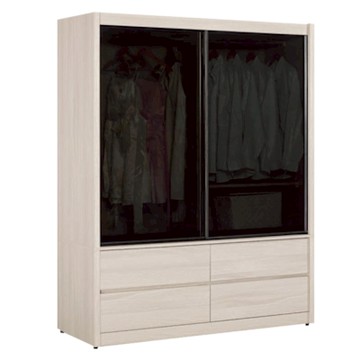 文創集 朵卡利5.1尺鋁製推門黑玻四抽衣櫃-152x61x197cm免組