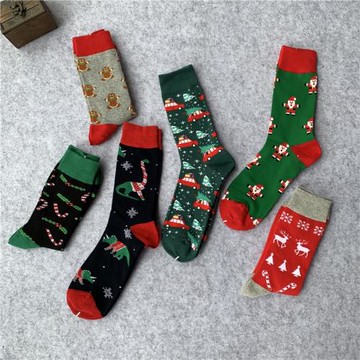 歐美圣誕禮物潮流長襪麋鹿圣誕老人襪子冬天加厚大碼保暖純棉男女