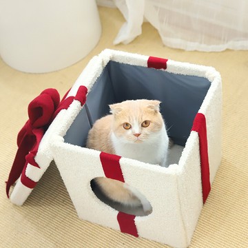 aoyi奧藝 精品大蝴蝶結禮盒貓窩 可拆卸貓窩(寵物玩具 貓咪玩具 保暖毛絨貓窩 寵物窩 貓床)