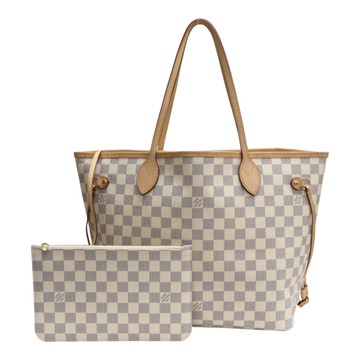 LOUIS VUITTON LV 路易威登 白色 棋盤格帆布 Neverfull MM 肩背包 N40604 【二手名牌BRAND OFF】
