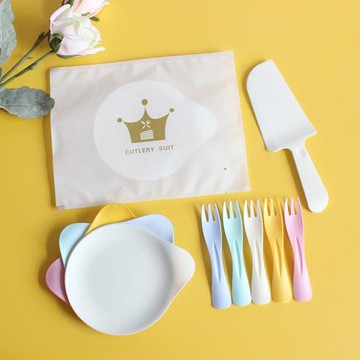 一次性餐具彩色水滴塑料盤生日刀叉盤組合套裝蛋糕餐盤白色派對盤