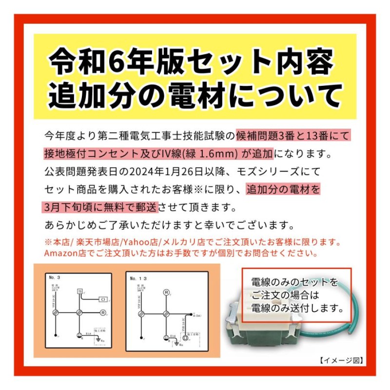 第二種 電気工事士 技能試験セット 電線1回分 モズシリーズ 電線セット