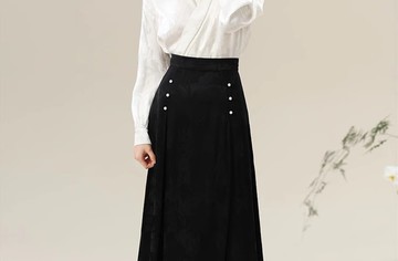 新中式復古中國風 提花打褶A擺長裙