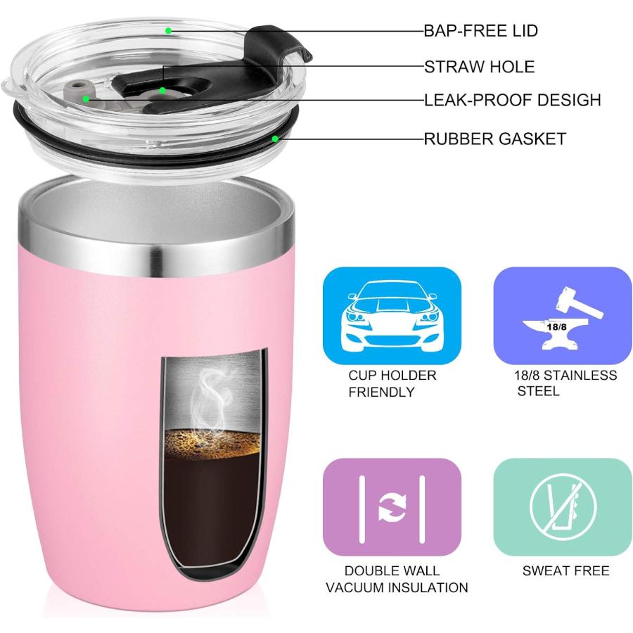 VEGOND Stainless Steel 12 oz Tumblers bulk Vacuum Insulated Double Wall Travel Tumbler with Lid and Straw Reusable Tumbler Pink　並行輸入品