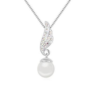 925純銀項鍊 珍珠吊墜-鑲鑽羽毛古典優雅情人節生日禮物女飾品5色73ju352【獨家進口】【米蘭精品】