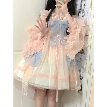 可愛甜美仙氣中華風Lolita連衣裙洋裝洛麗塔華麗網紗蓬蓬公主裙子