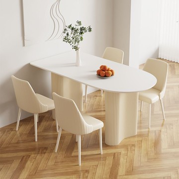 免運 開發票 法式奶油風巖板餐桌椅組合現代簡約家用飯桌小戶型輕奢橢圓形餐臺 快速出貨