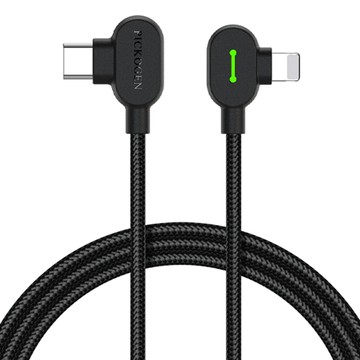 PICKOGEN 皮克全 Type-C TO Lightning PD充電線/快充線 雙彎頭L型 LED GameFlex 2M  黑色  1個