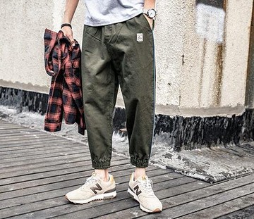 FINDSENSE MD 日系 街頭 復古 潮 男 時尚 休閒寬鬆 側滾邊拉鏈口袋 束口 九分褲 休閒長褲