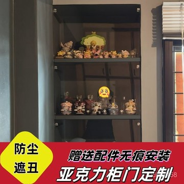 客製化高透明亞克力櫃門 亞克力櫃門闆定製防塵書櫃子加裝簡易推拉遮擋闆透明茶色有機玻璃客製化高透明亞克力櫃門