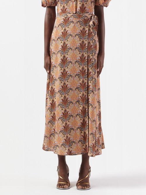 Etro - Wrap-front Paisley-print Midi Skirt - Womens - Orange Multi