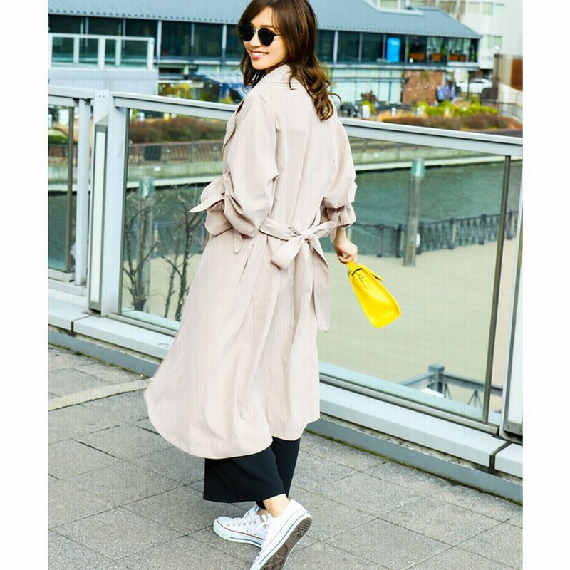 Fashion Letter トレンチコート キャンディ袖 コート スプリングコート レディース 袖コンシャス ロング丈 ミドル丈 春コート 春 アウター 春服 春物 ロングコート リボンベルト付 キャンディスリーブ オケージョンコート カジュアル 通勤 通学 入学式 卒業式 ロング