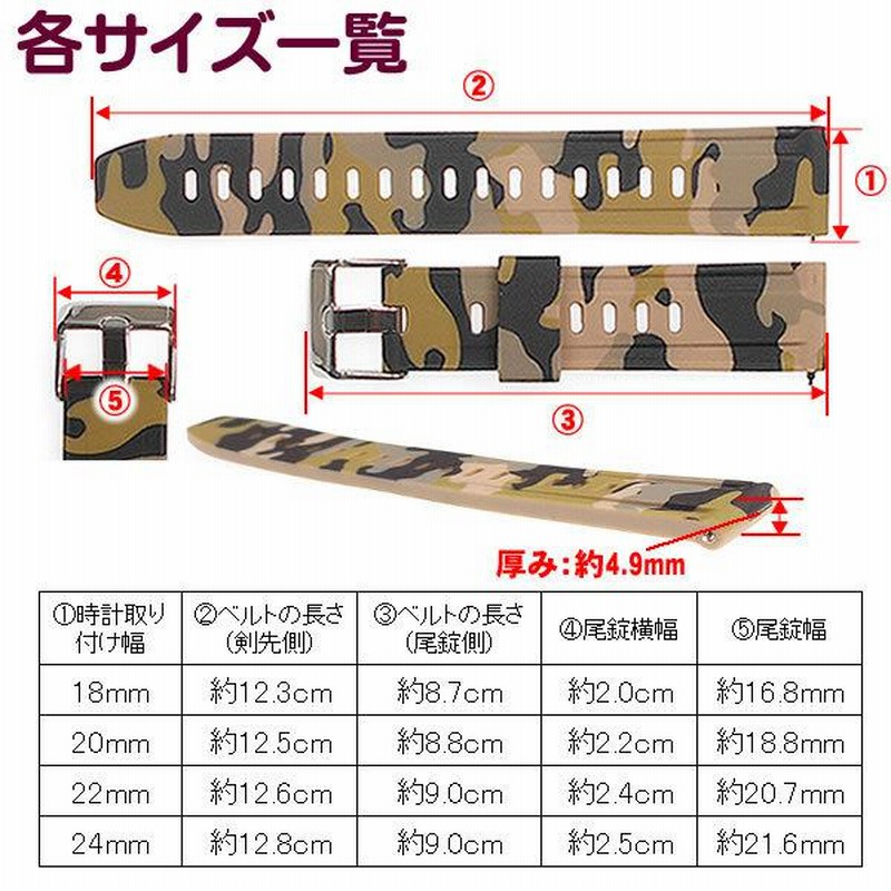 時計ベルト ラバーバンド カモフラ 迷彩柄 シリコンベルト 交換