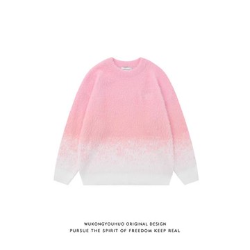 悟空有貨粉色漸變圓領情侶針織衫