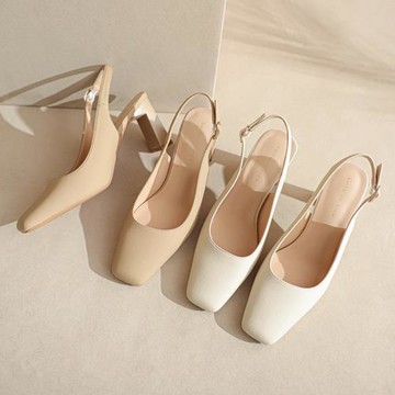 芙號 方頭粗跟高跟鞋春季鞋2023前包后帶法式時裝鞋簡約鞋工作鞋