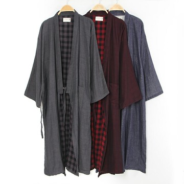 春秋日式和風睡袍男士純棉紗布大碼漢服和服睡衣長款開衫浴袍汗蒸
