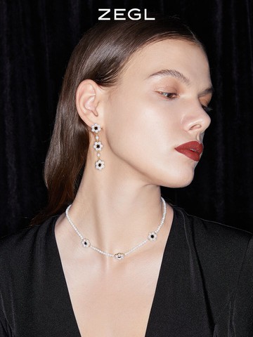 ZEGL設計師The Crown巴洛克花朵耳環女法式復古耳釘925銀針耳飾品