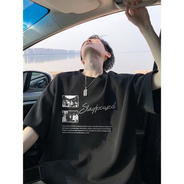 美式復古黑色純棉重磅短袖t恤男款夏季潮流潮牌寬松大碼男生上衣