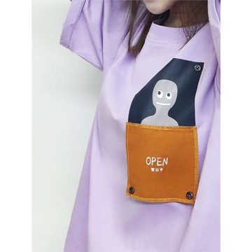 南春街道-原創設計中性BF風日系純棉短袖t恤女寬松圓領情侶裝潮牌