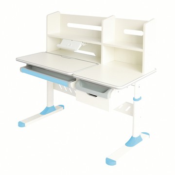 E-home GUGU古古多功能書架雙抽陪讀兒童升降成長桌-寬120cm-三色可選藍色